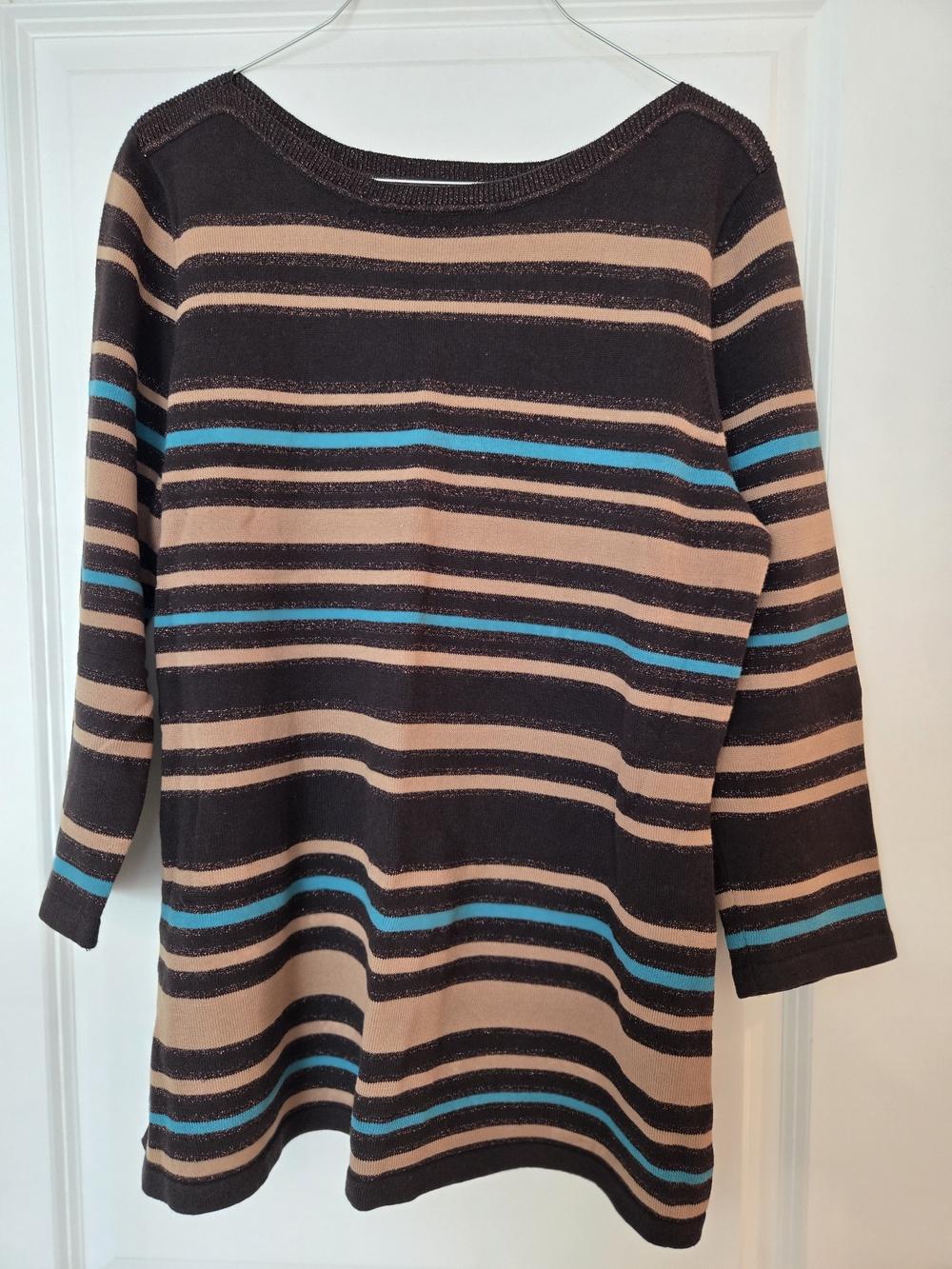 Jones New York Brown, Tan and Blue Striped Tunic